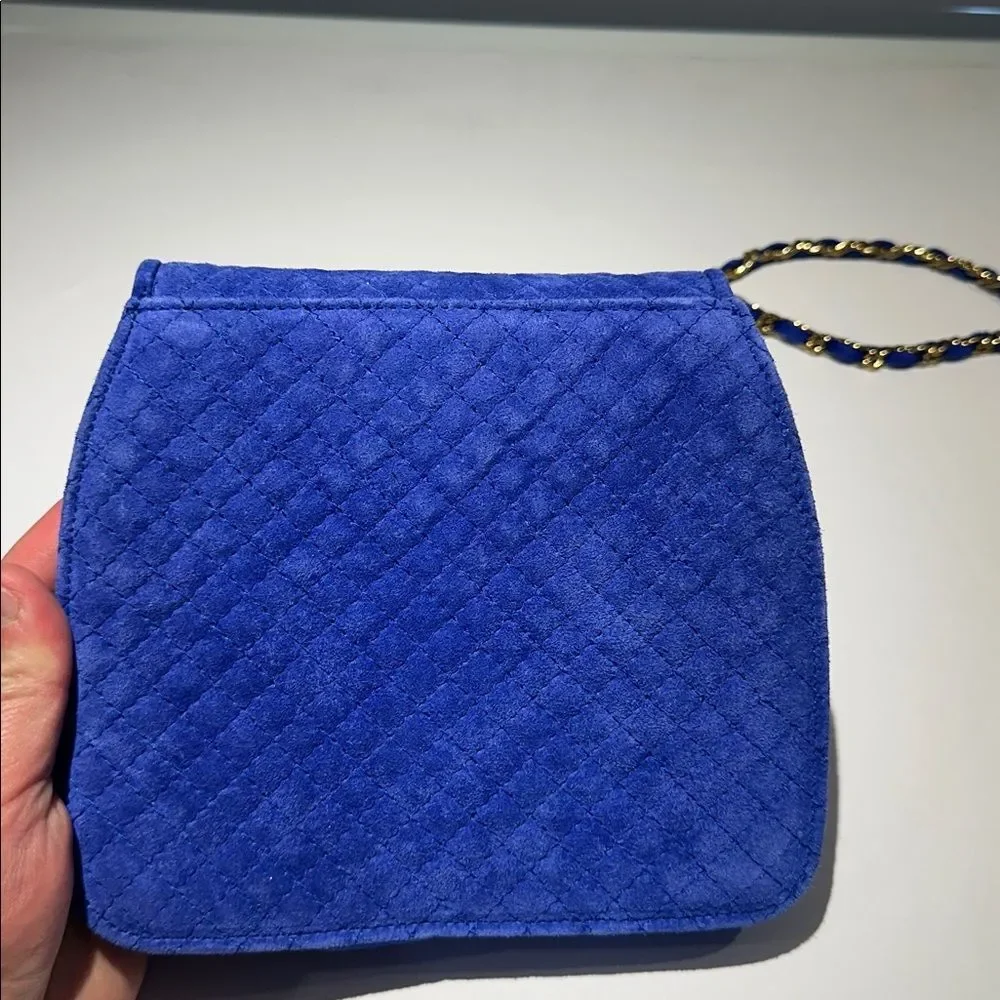 Talbots‎ Blue Suede Quilted Crossbody Bag Gold Chain Strap Tassel Purse